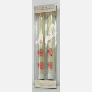 Cupcakes and Cashmere LED Taper Candles White w/ Pink Bows Timer Flameless